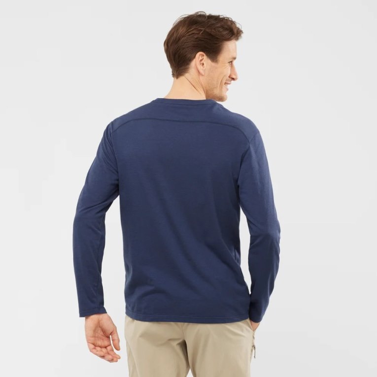 Navy Salomon Essential Long Sleeve Men's T-Shirts | PH 94580D